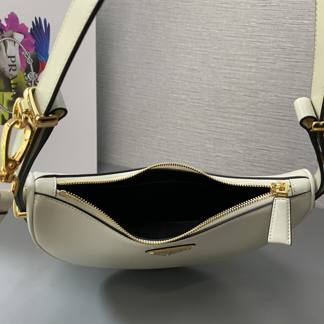 Prada Arqué Leather Shoulder Bag White 22.5cm