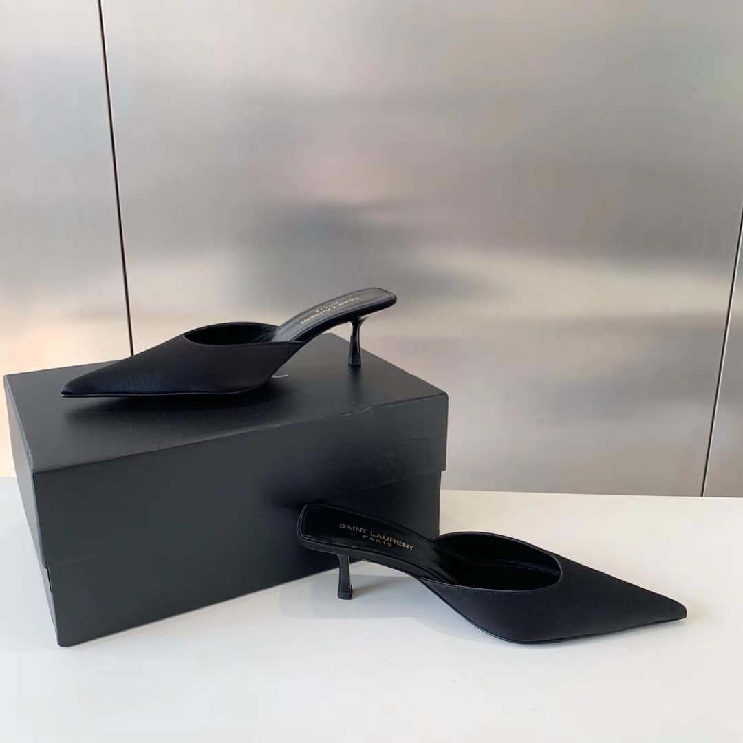 Saint Laurent Barbara Mules Satin In Black 7869079Qn001000