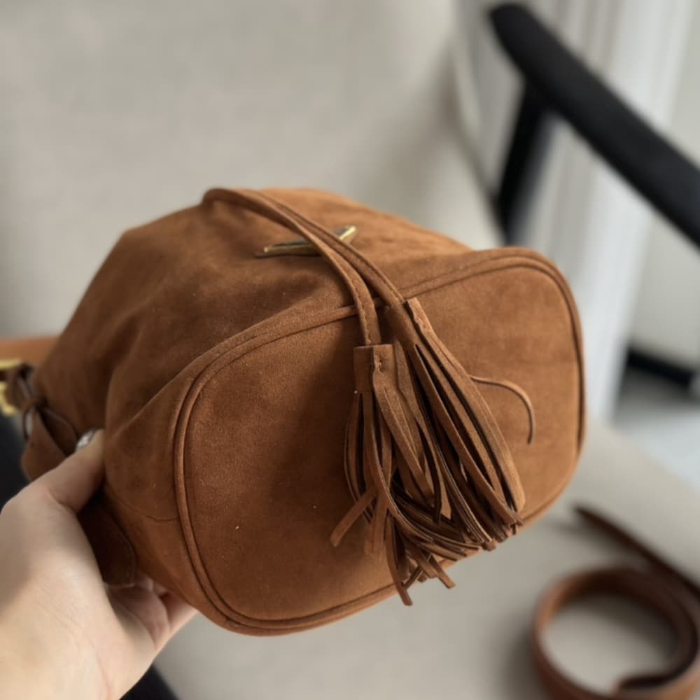 Prada Small Suede Bucket Bag In Brown 20Cm