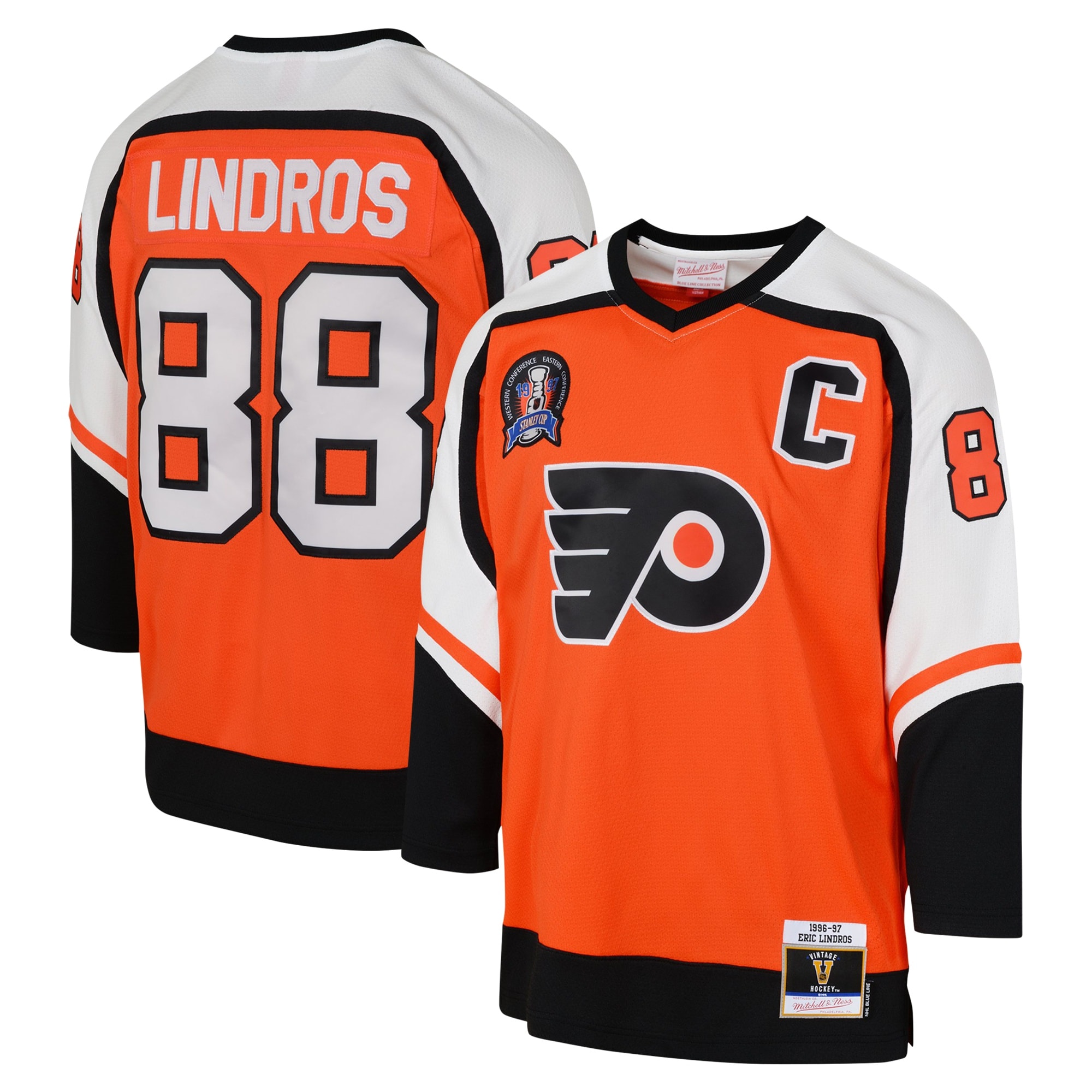 Eric Lindros Philadelphia Flyers Mitchell & Ness Youth 1996-97 Blue Line Player Jersey – Orange