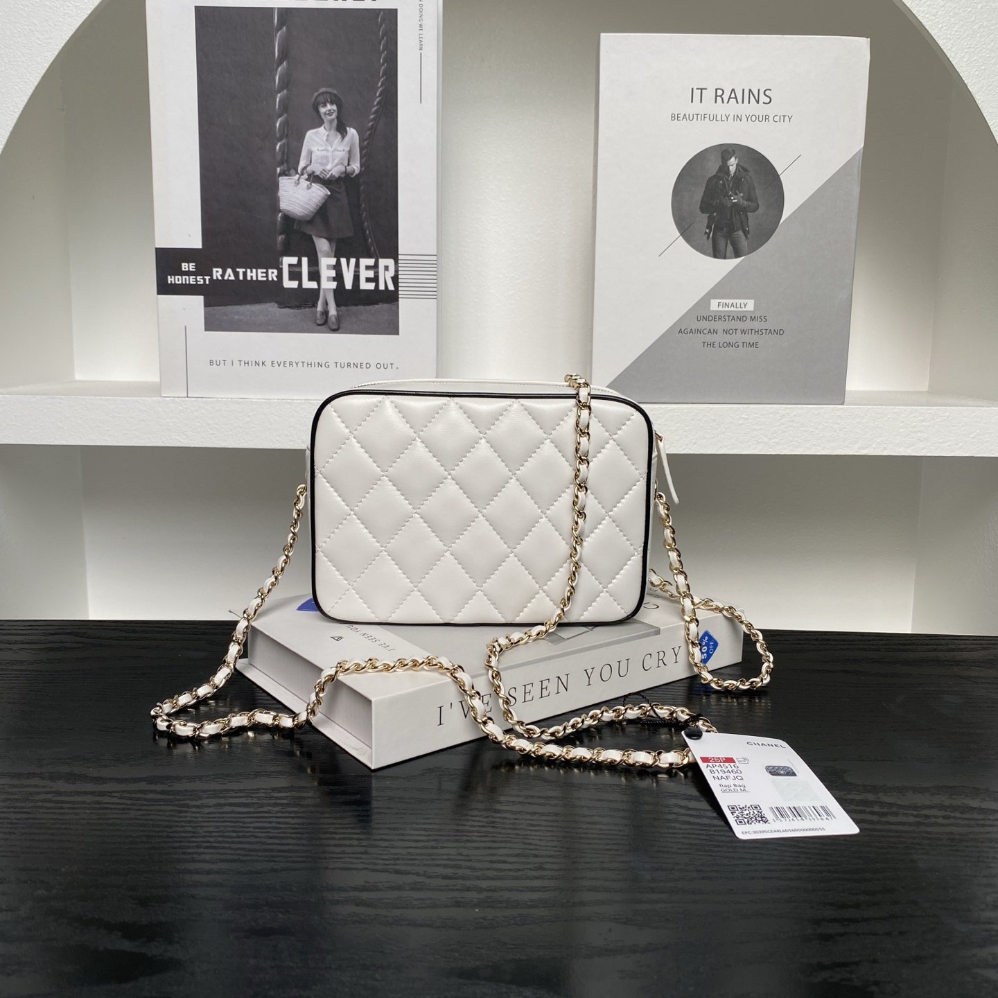 Chanel Small Graphic Frame Flap Bag White 23cm