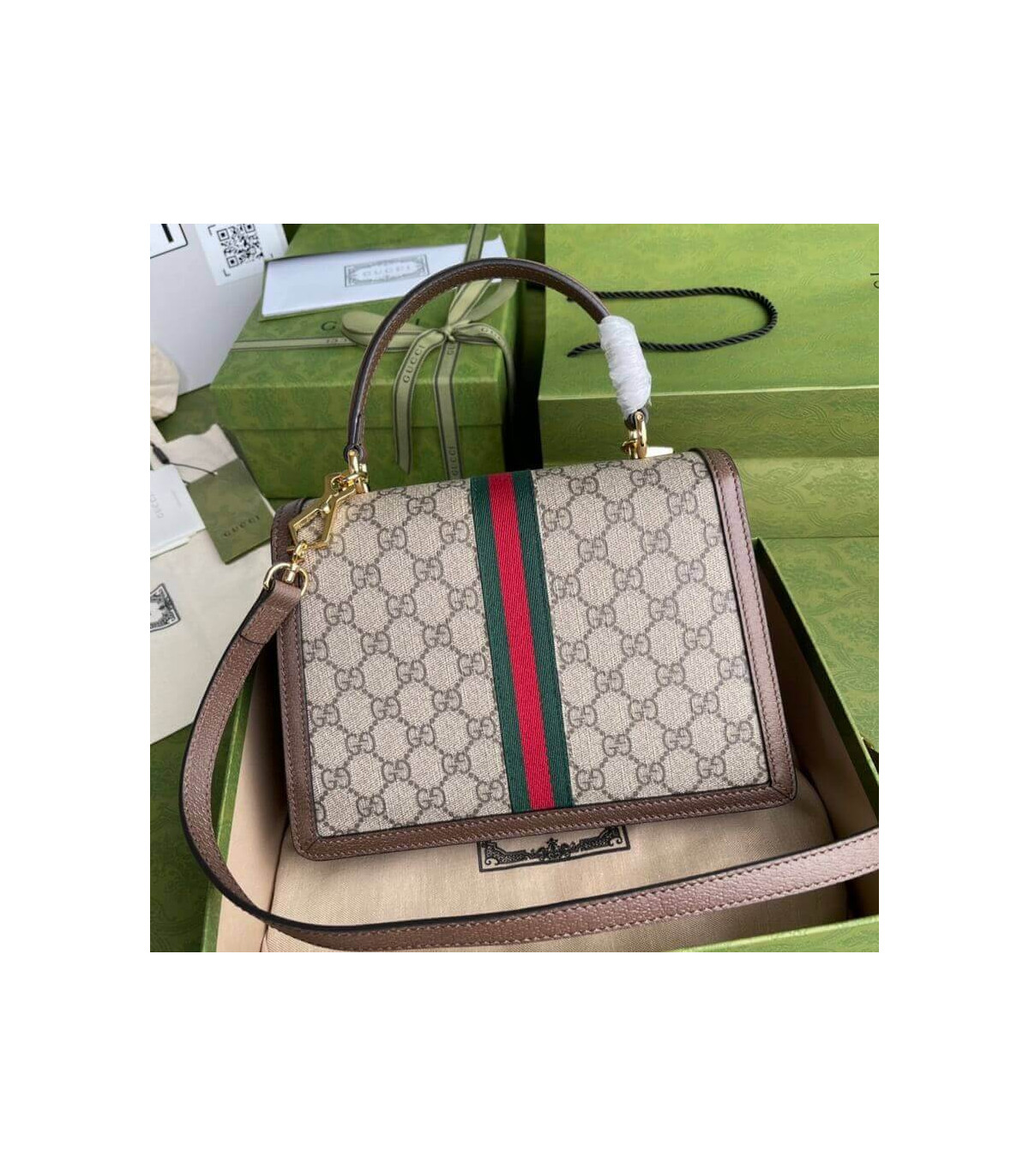 Gucci Ophidia Small Top Handle Bag With Web