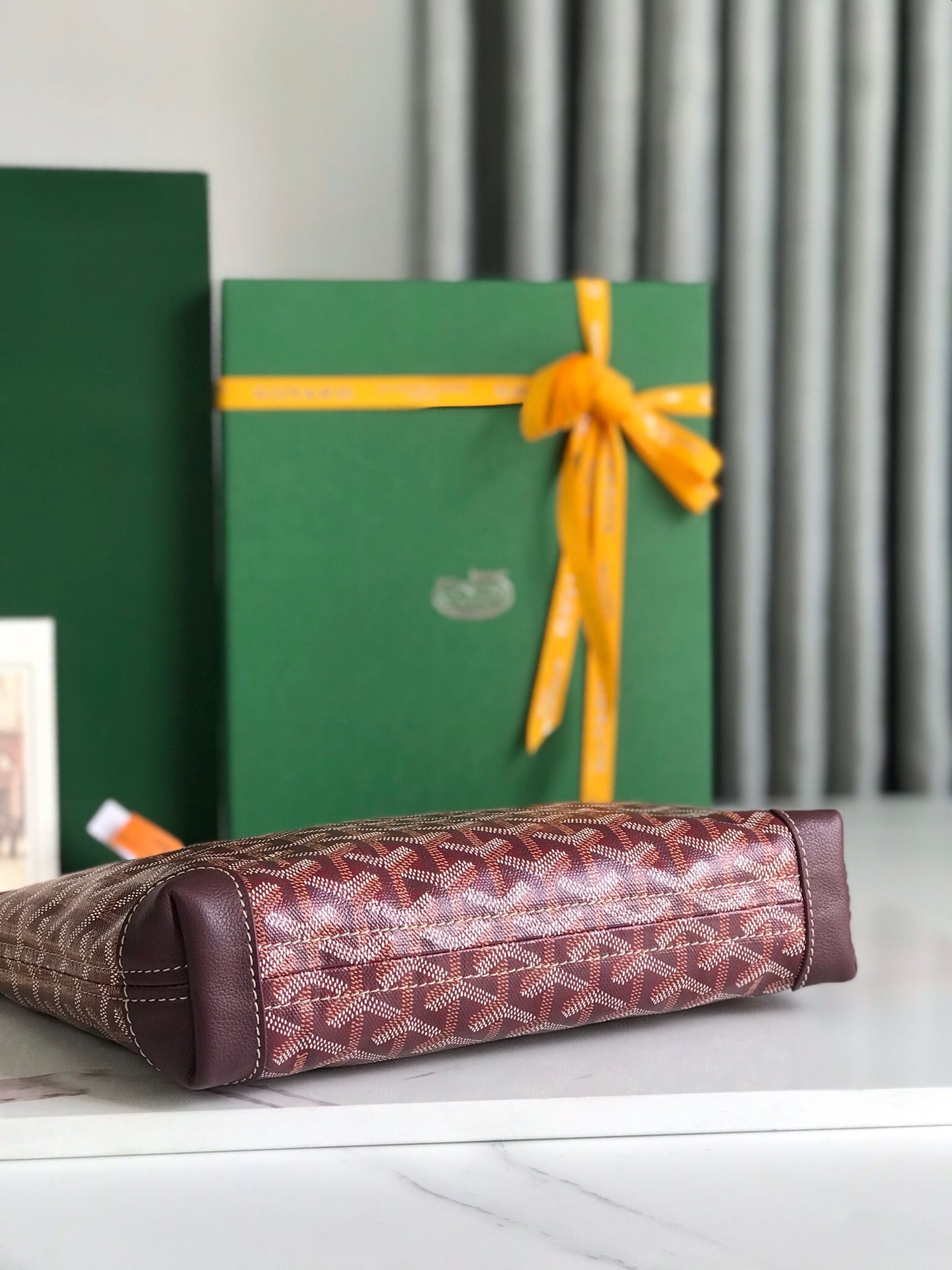 Goyard Conti Pouch 24 Cm Wine Red Lambskin And Goyardine Canvas