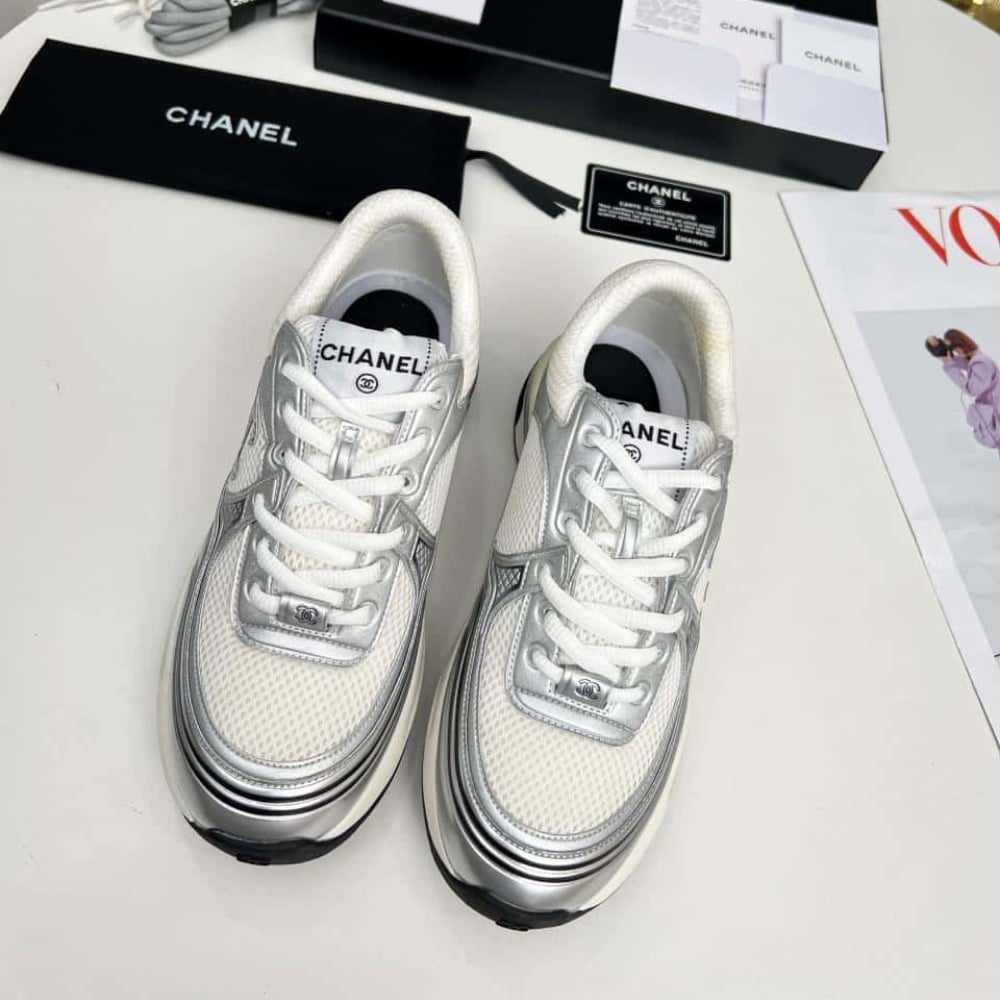 Chanel Sneaker Fabric And Laminated White And Silver G39792 Y56368 K5451