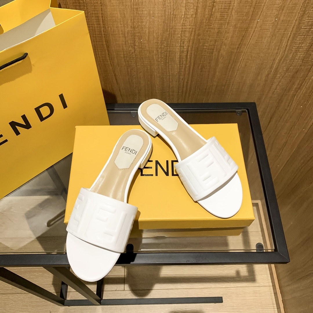 Fendi Silk Cowhide Slippers White