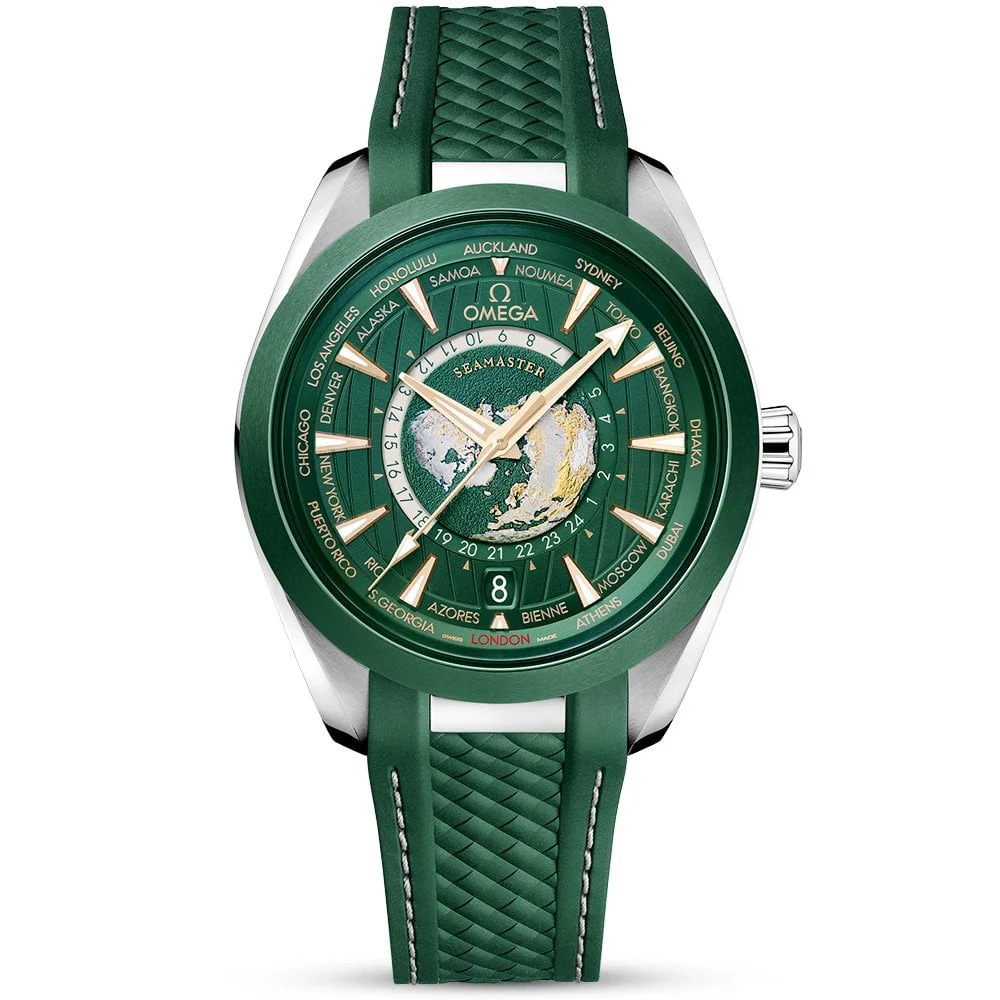 OMEGA Seamaster Aqua Terra GMT Worldtimer 43mm Green Dial Strap Watch