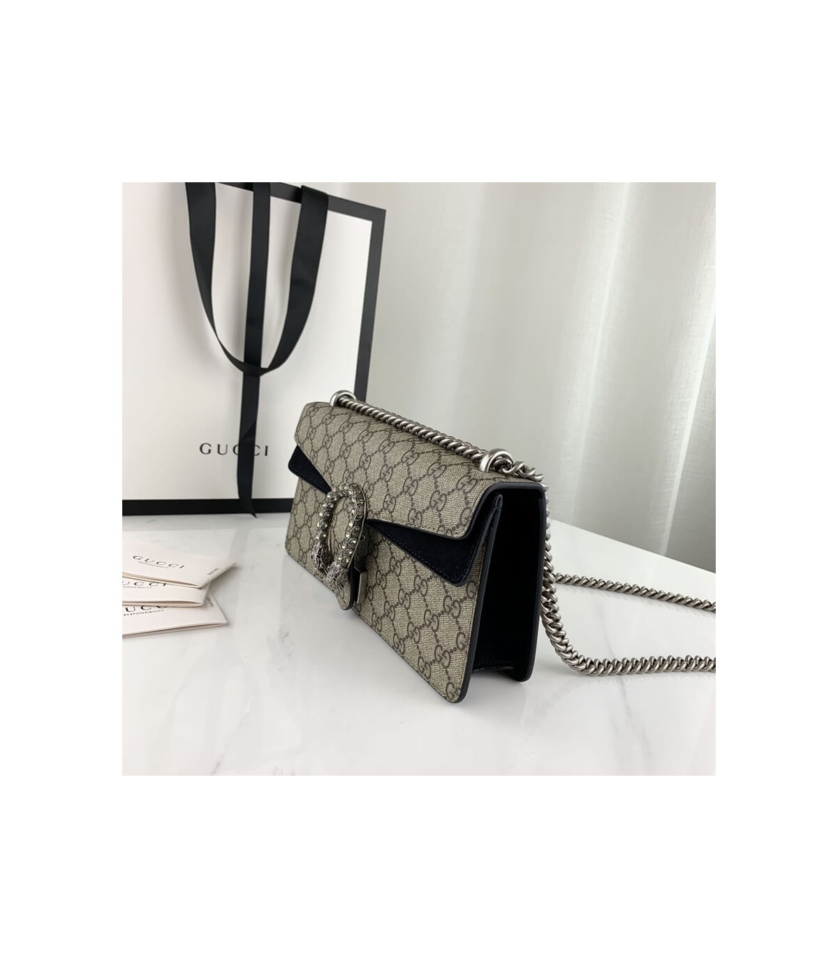 Gucci Dionysus Small Shoulder Bag in GG Supreme with Crystals Black 25cm