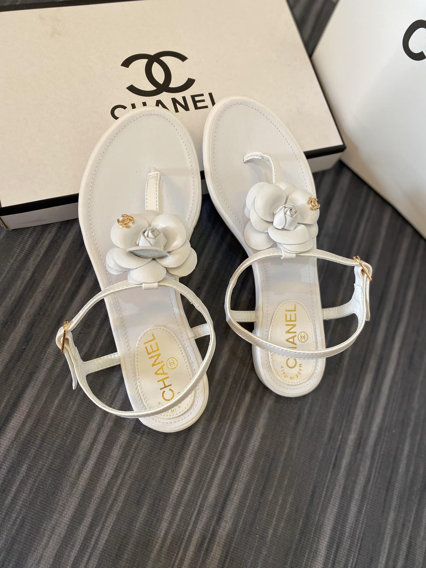 Chanel Jelly Rubber Camellia Sandals White