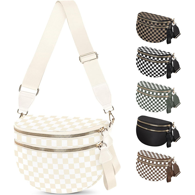 ARCTURA Spacious Nylon Checkered Crossbody Bum Bag for Women