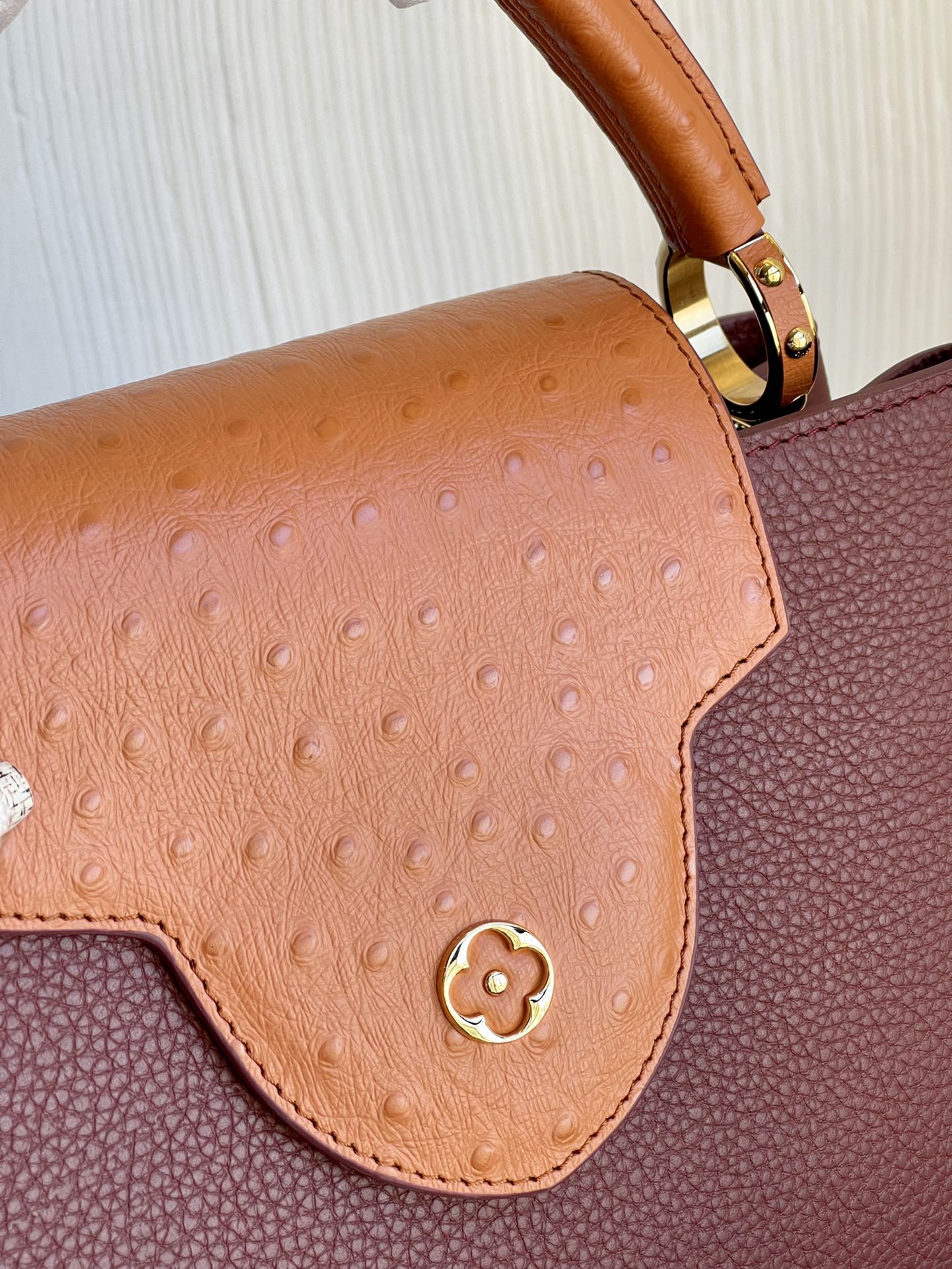 Capucines Ostrich and cowhide patchwork