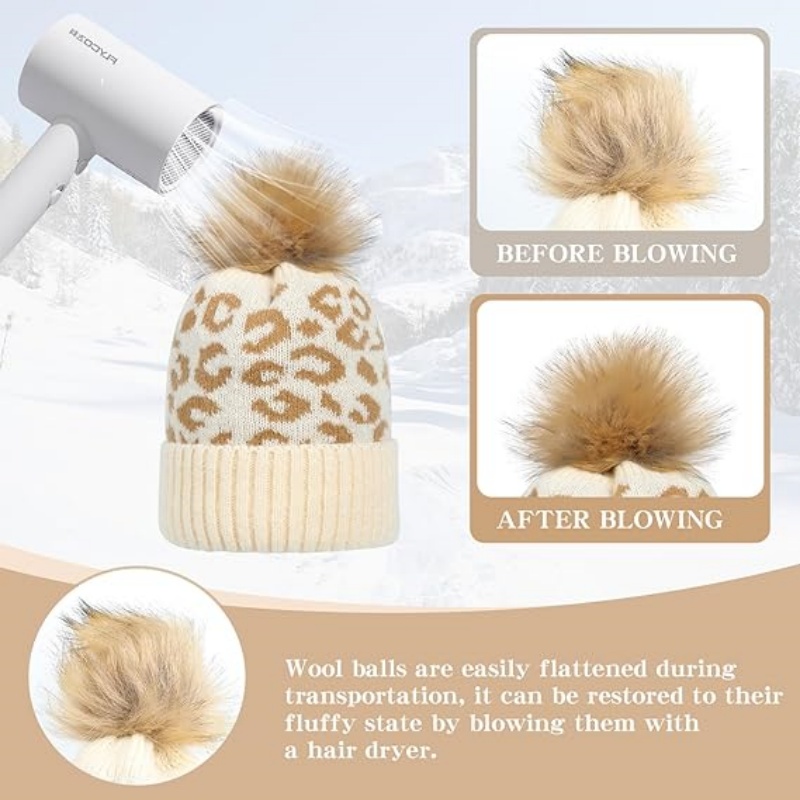 Women Winter Knitted Beanie Hat with Faux Fur Pom