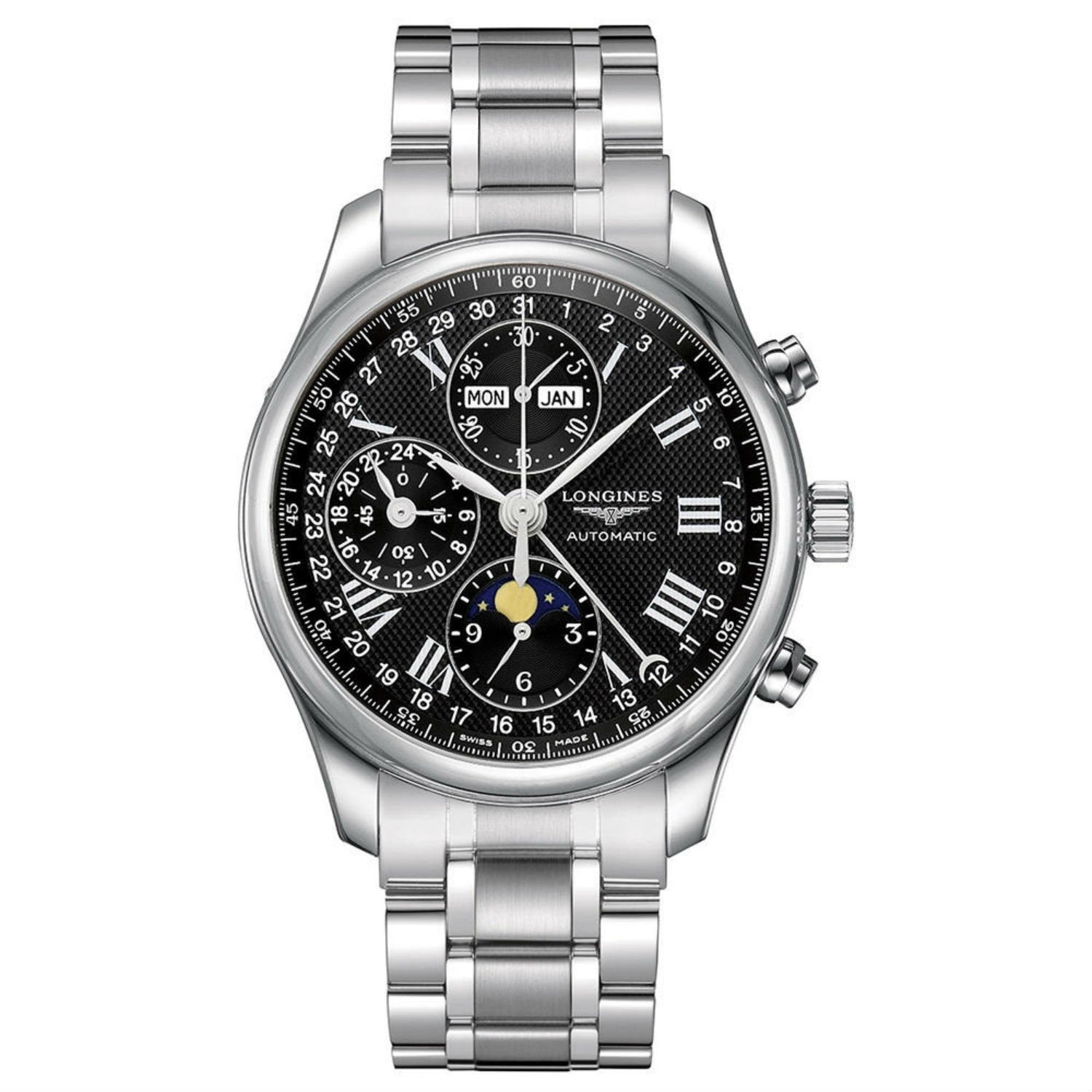 【Super Clone】Longines Men's L27734516 Master Moonphase Chronograph Automatic Stainless Steel Watch
