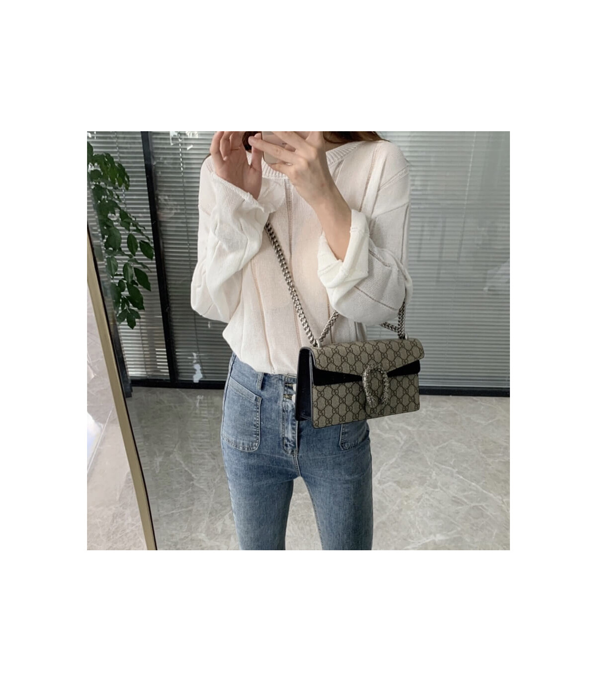 Gucci Dionysus Small Shoulder Bag in GG Supreme with Crystals Black 25cm