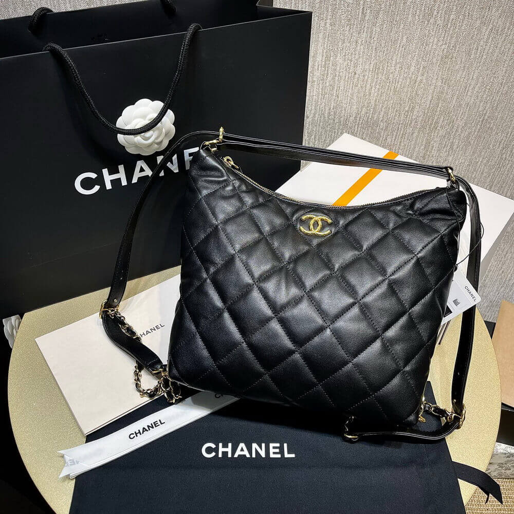 Chanel Hobo Bag in Black Lambskin