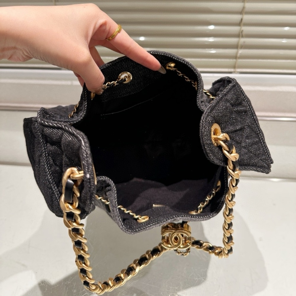 Chanel 25 Small Handbag Washed Denim Black 26cm AS5293 B20520 U0725