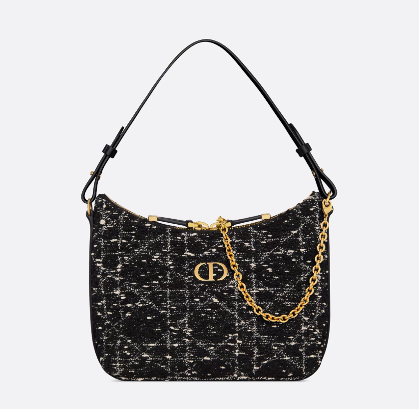 Dior Miss Caro Diorling Mini Bag with Chain Black Cannage Tweed