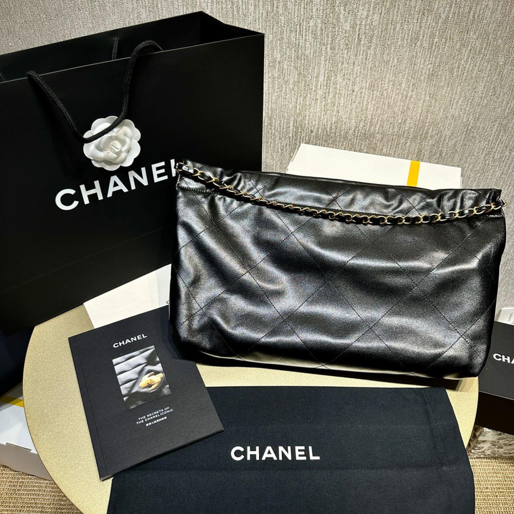 Chanel 22 Bag Handbag Black Shiny Calfskin 45cm