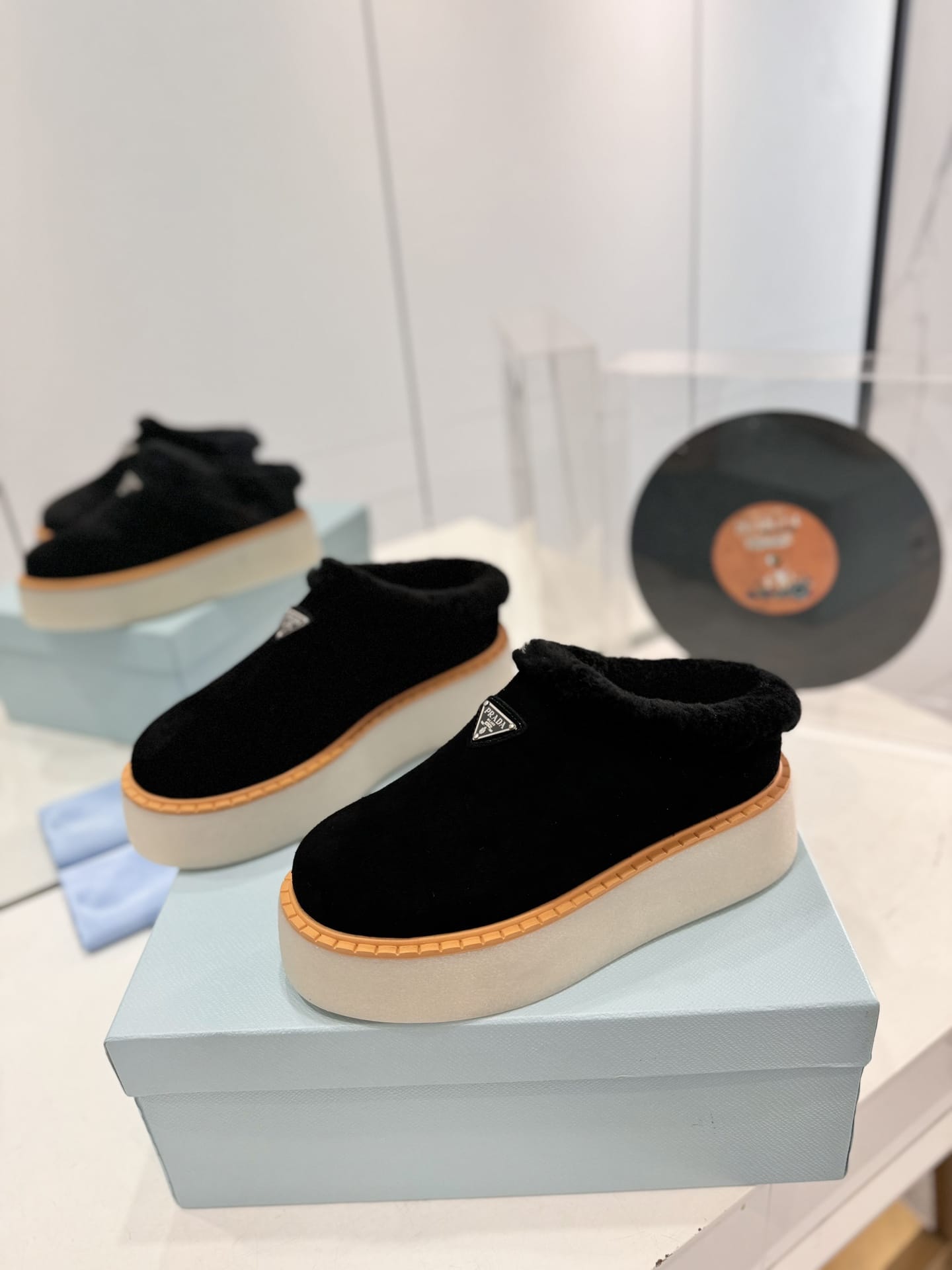 Prada Suede Mules Black