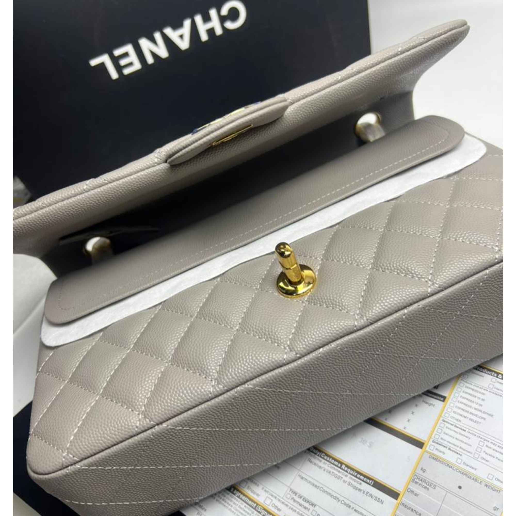 Chanel Classic Flap Bag 25 cm Grey- Gold Tone Hardware A01112