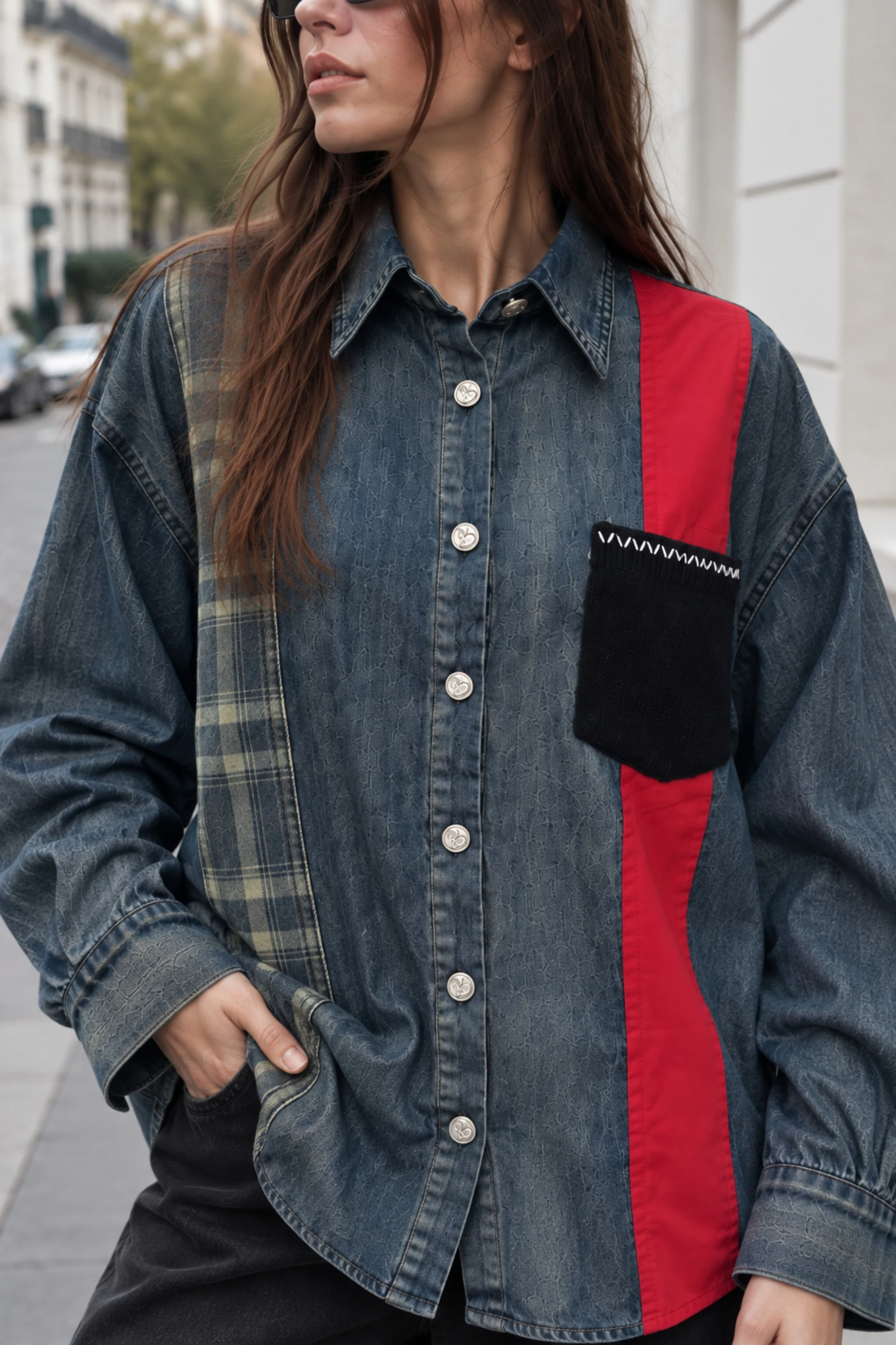 Denim Colorblock Pocket Shirt
