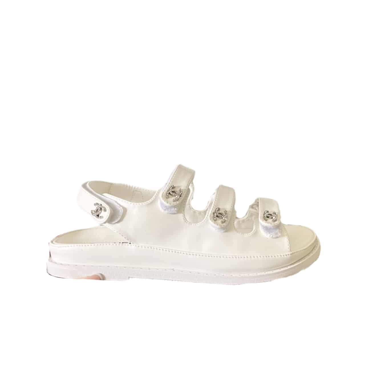 Chanel Triple Velcro Strap Sandals White G45628