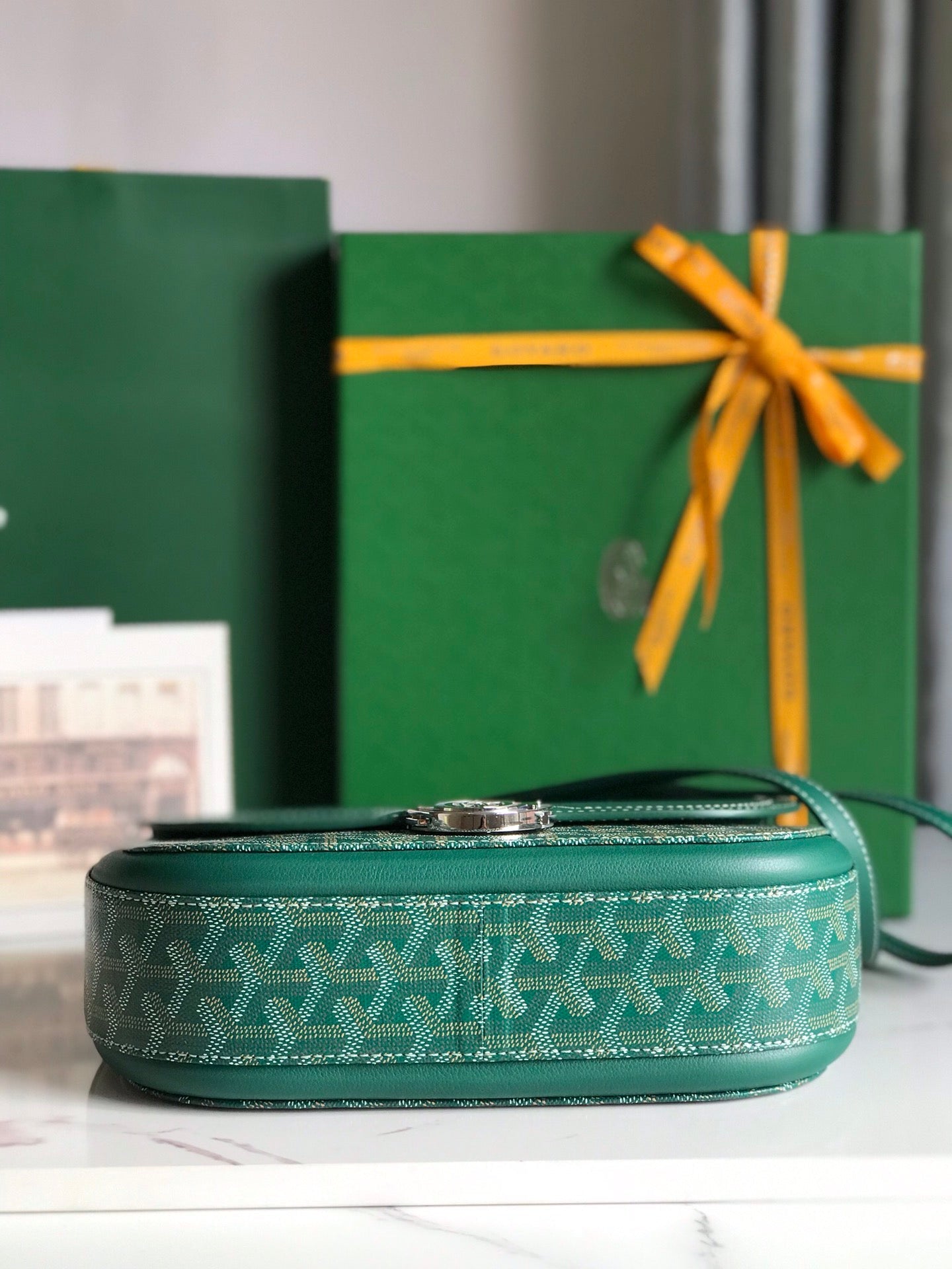 Goyard 233 Bag 25 Cm Green Calfskin And Goyardine Canvas 25cm
