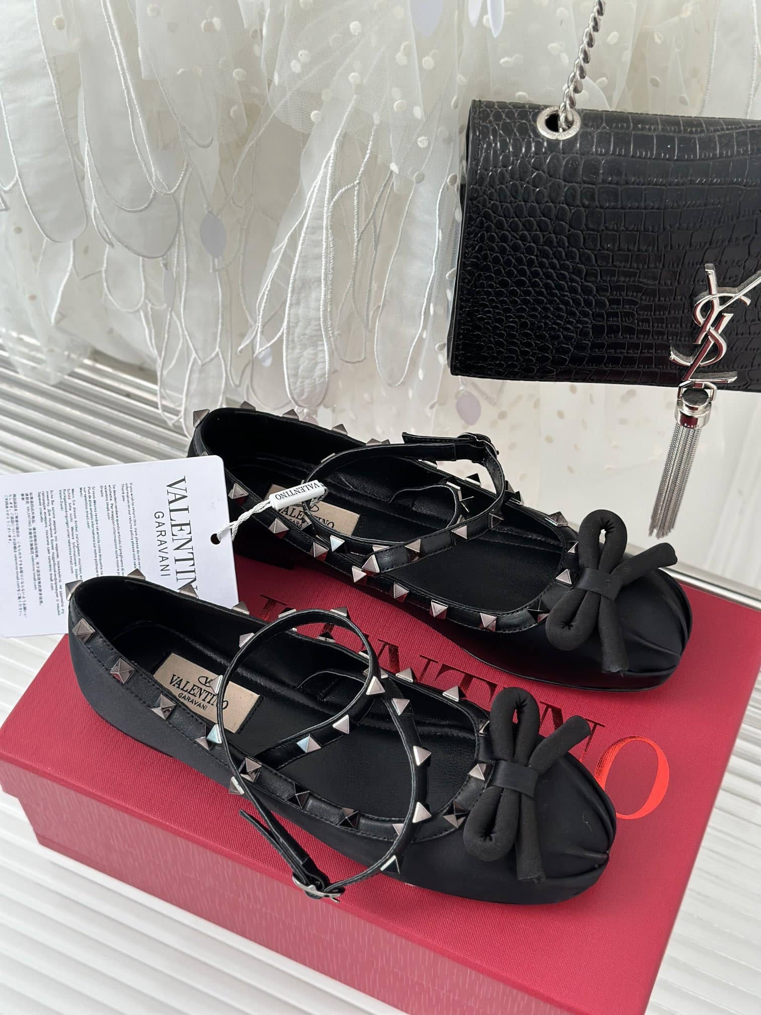 Valentino Garavani Rockstud Satin Ballerinas With Tone On Tone Studs Black 3W2S0Hb6Eql 0No