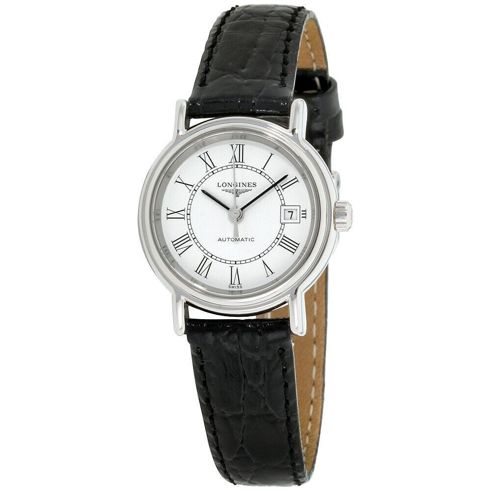 Longines Women's L4.321.4.11.2  Presence Black Leather Watch