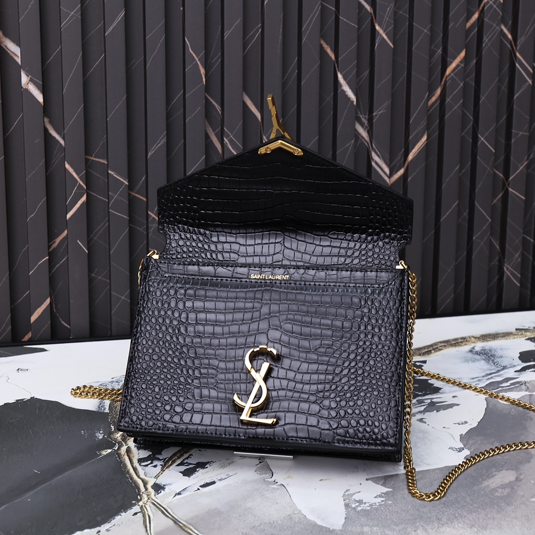 Saint Laurent Cassandra Shiny Leather Cross-Body Bag Black