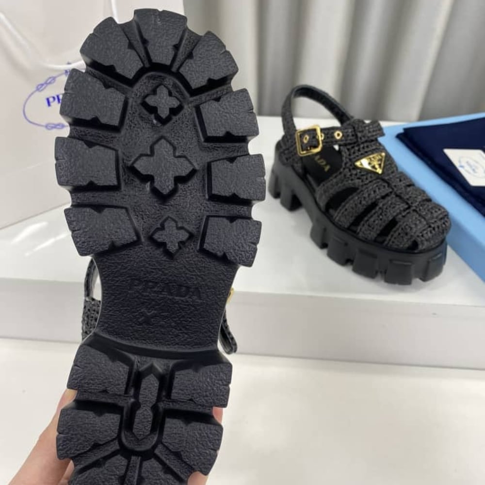 Prada Monolith Crochet Cage Sandals Black 1X138N 3L8W F0002 F 055
