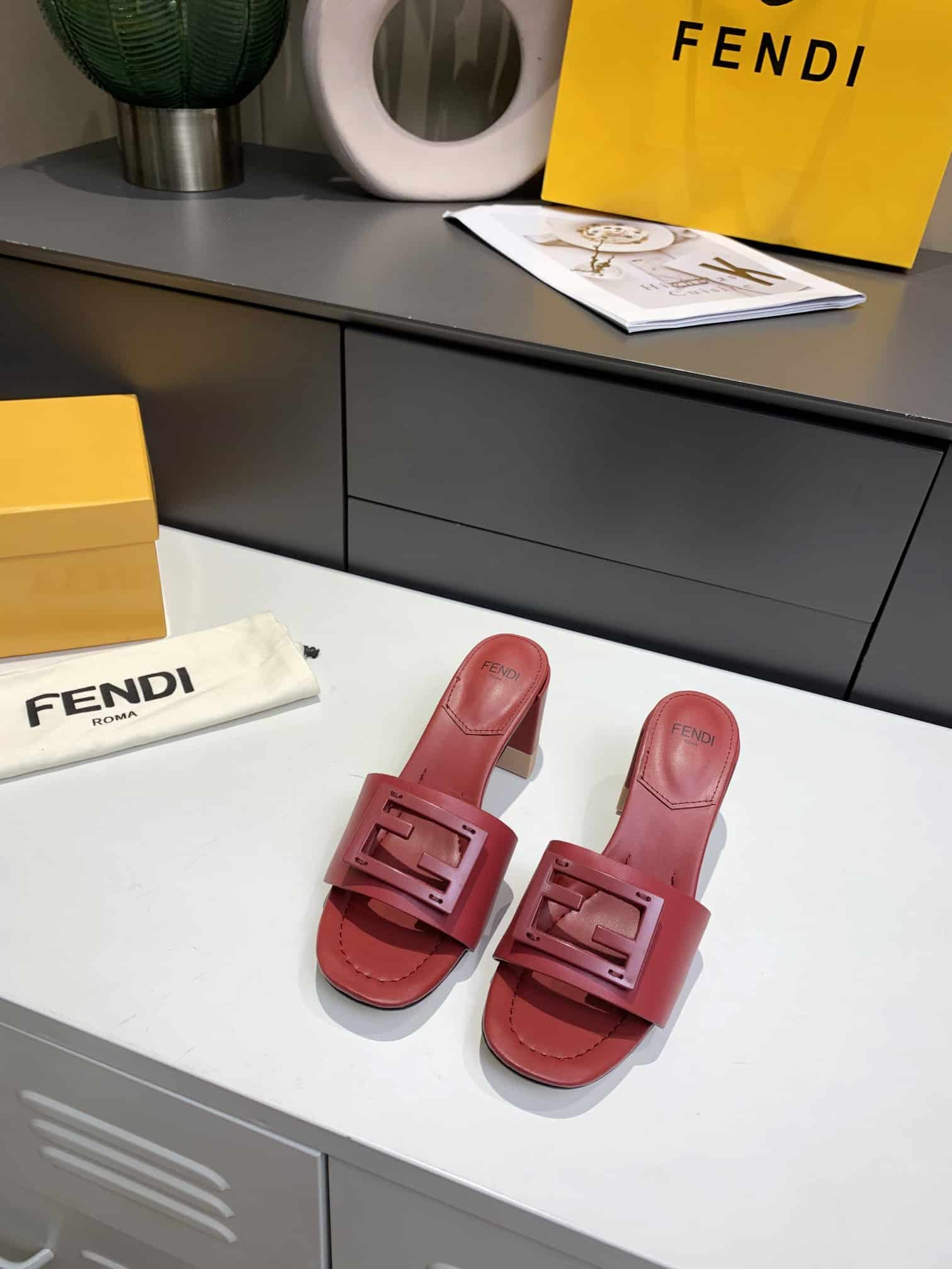 Fendi Signature Leather High Heel Red