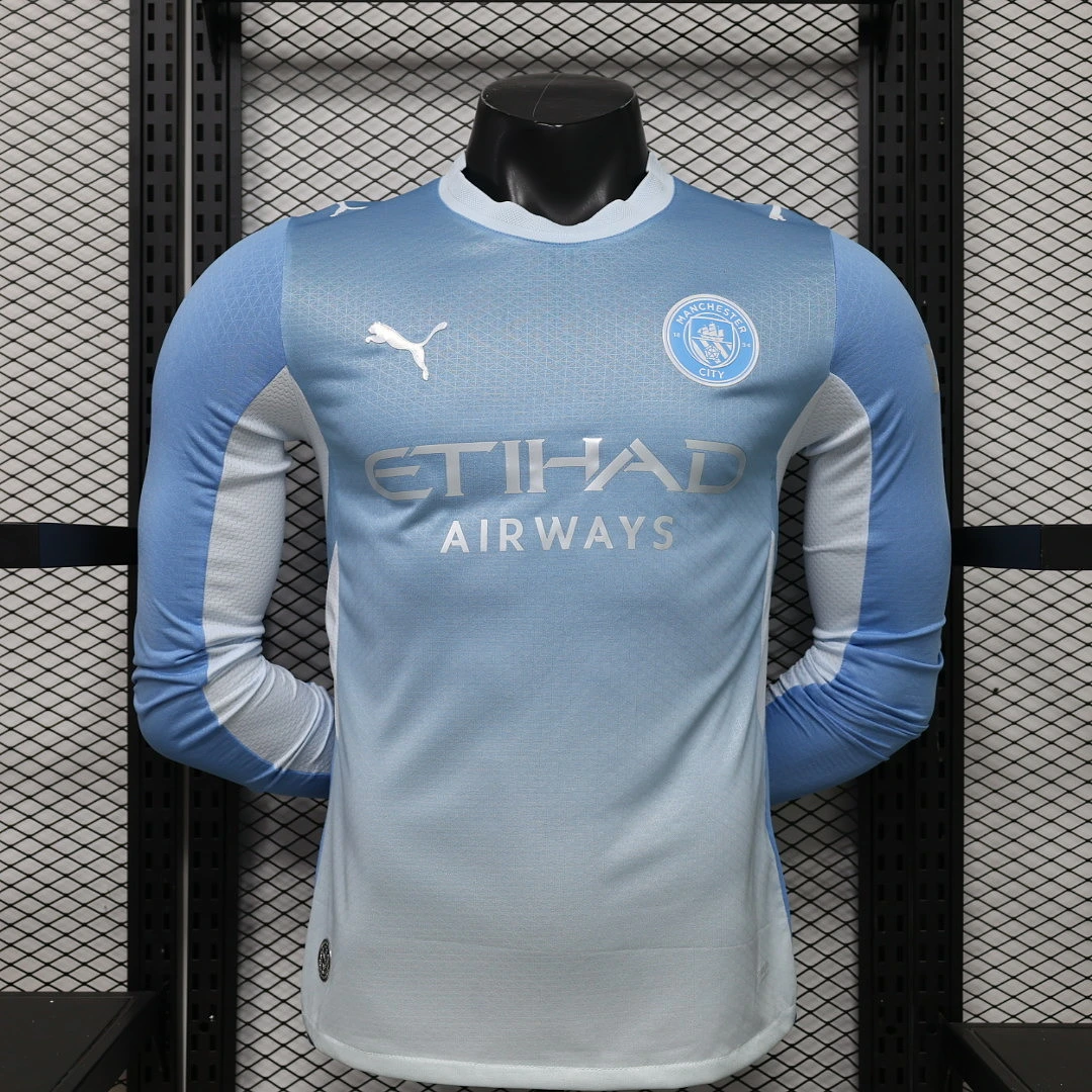 2026/27 Premier League Manchester City Team Home Football Jersey Player Version Long Sleeves - JerseyFun