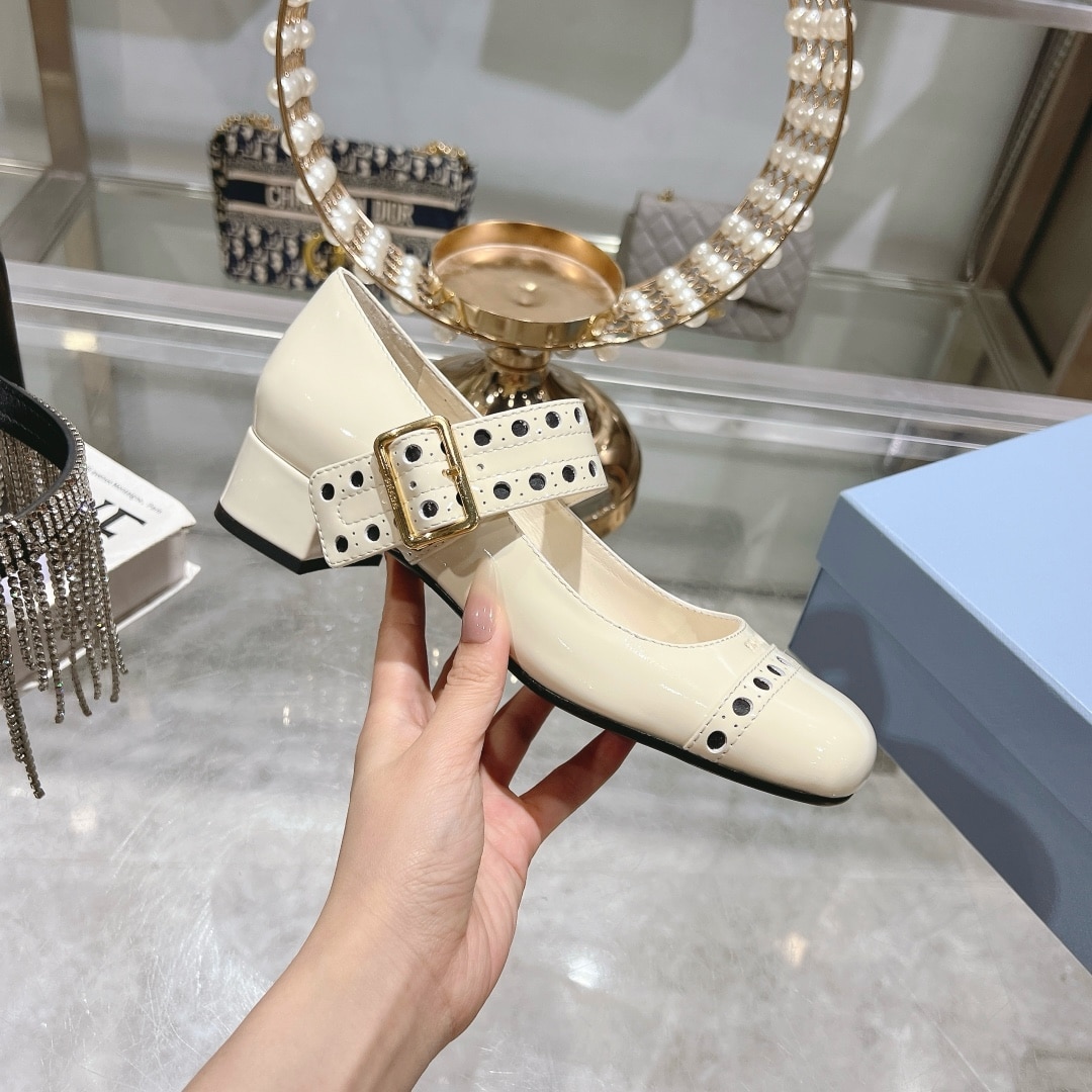 Prada Patent Leather Mary Jane Pumps White