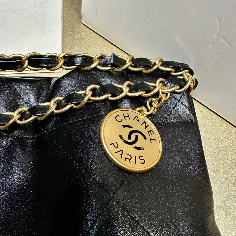 Chanel 22 Bag Handbag Black Shiny Calfskin 45cm