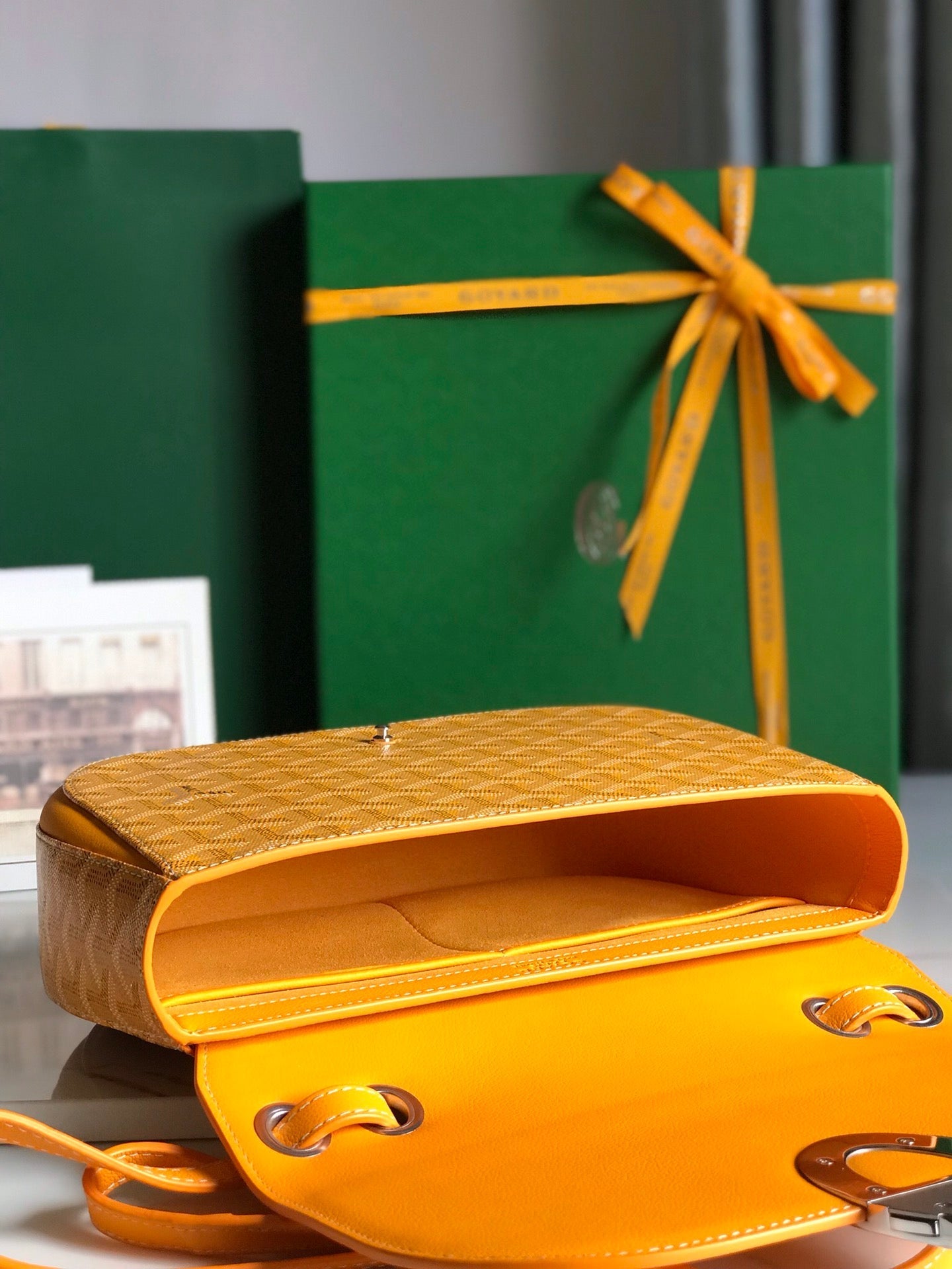 Goyard 233 Bag 25 Cm Yellow Calfskin And Goyardine Canvas