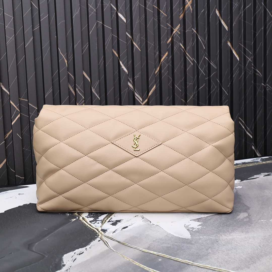 Saint Laurent Sade Puffy Leather Envelope Clutch Bag Beige
