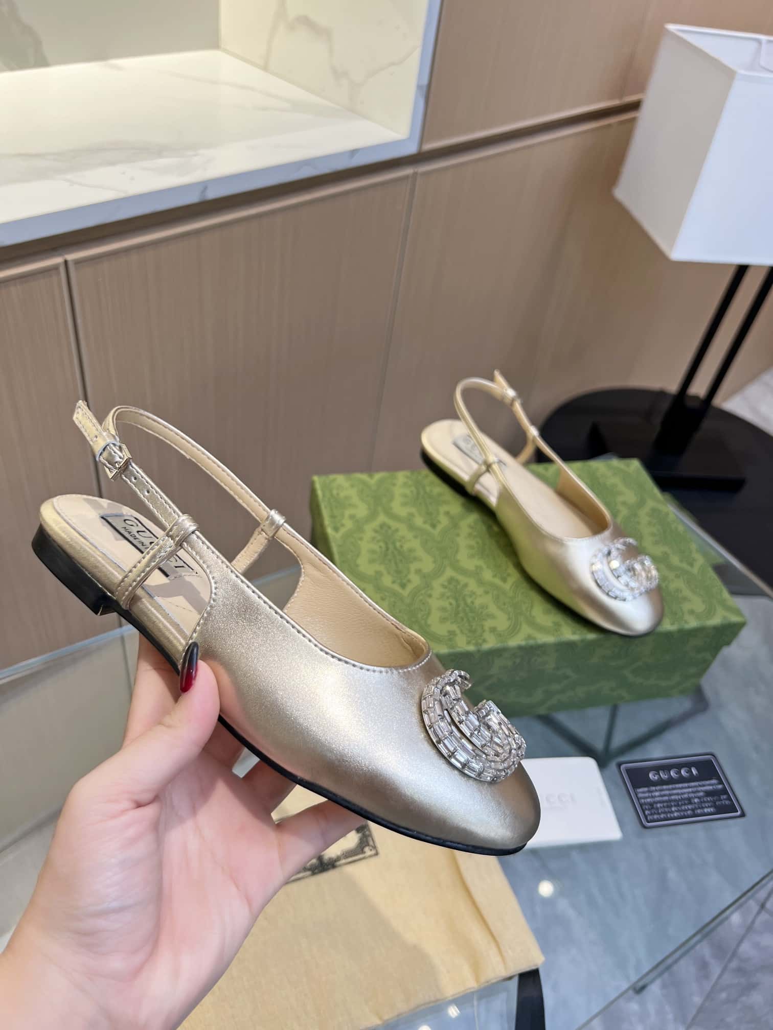 Gucci Gg Crystal Slingback Silver