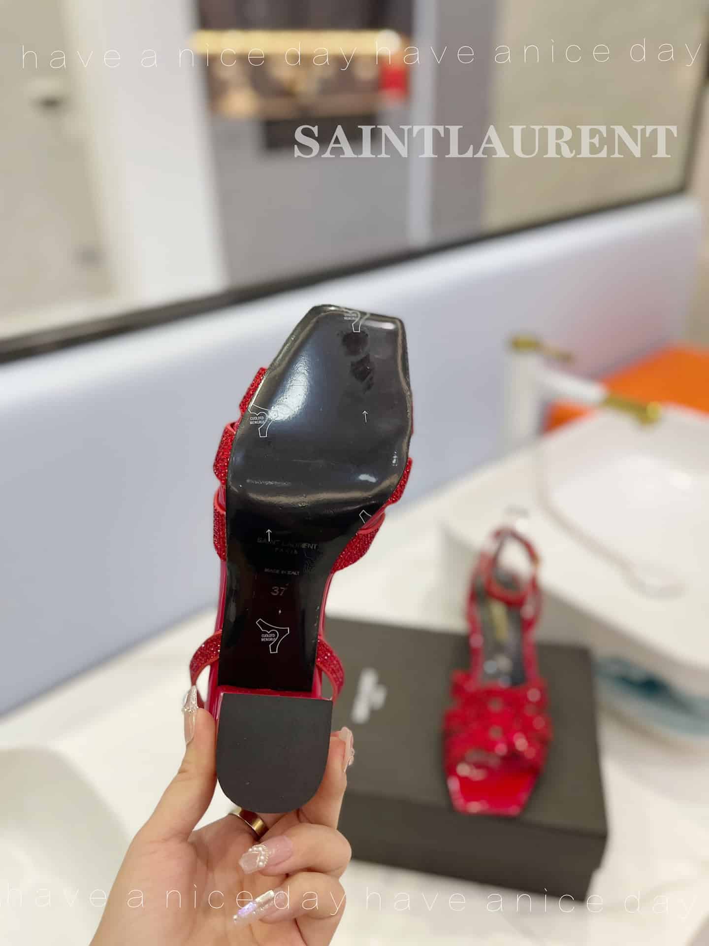 Saint Laurent Tribute Leather Sandals Metallic Red