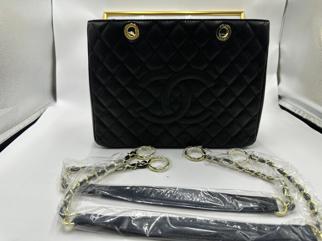 Chanel Classic Tote Bag Gold Toned Hardware Black 34cm