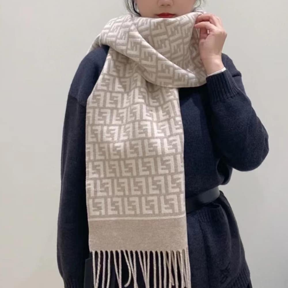 Fendi Ff Scarf Wool And Cashmere Beige Fxt113aqcwf0qb9