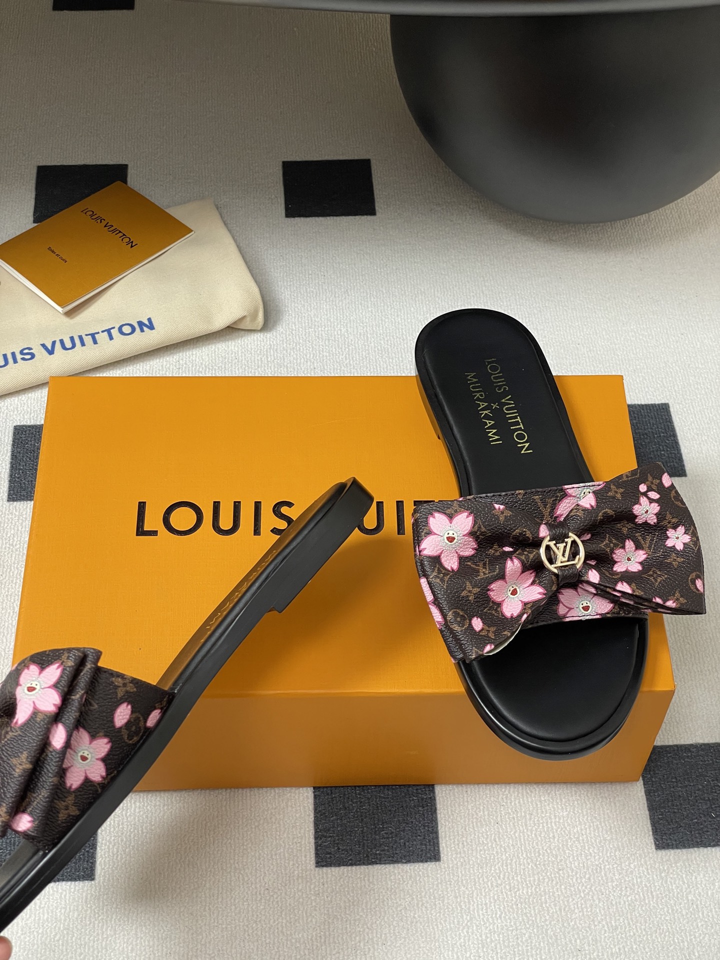 Louis Vuitton x Takashi Murakami Lily Flat Mule Bow Slide Sandals Black 1AGVYA