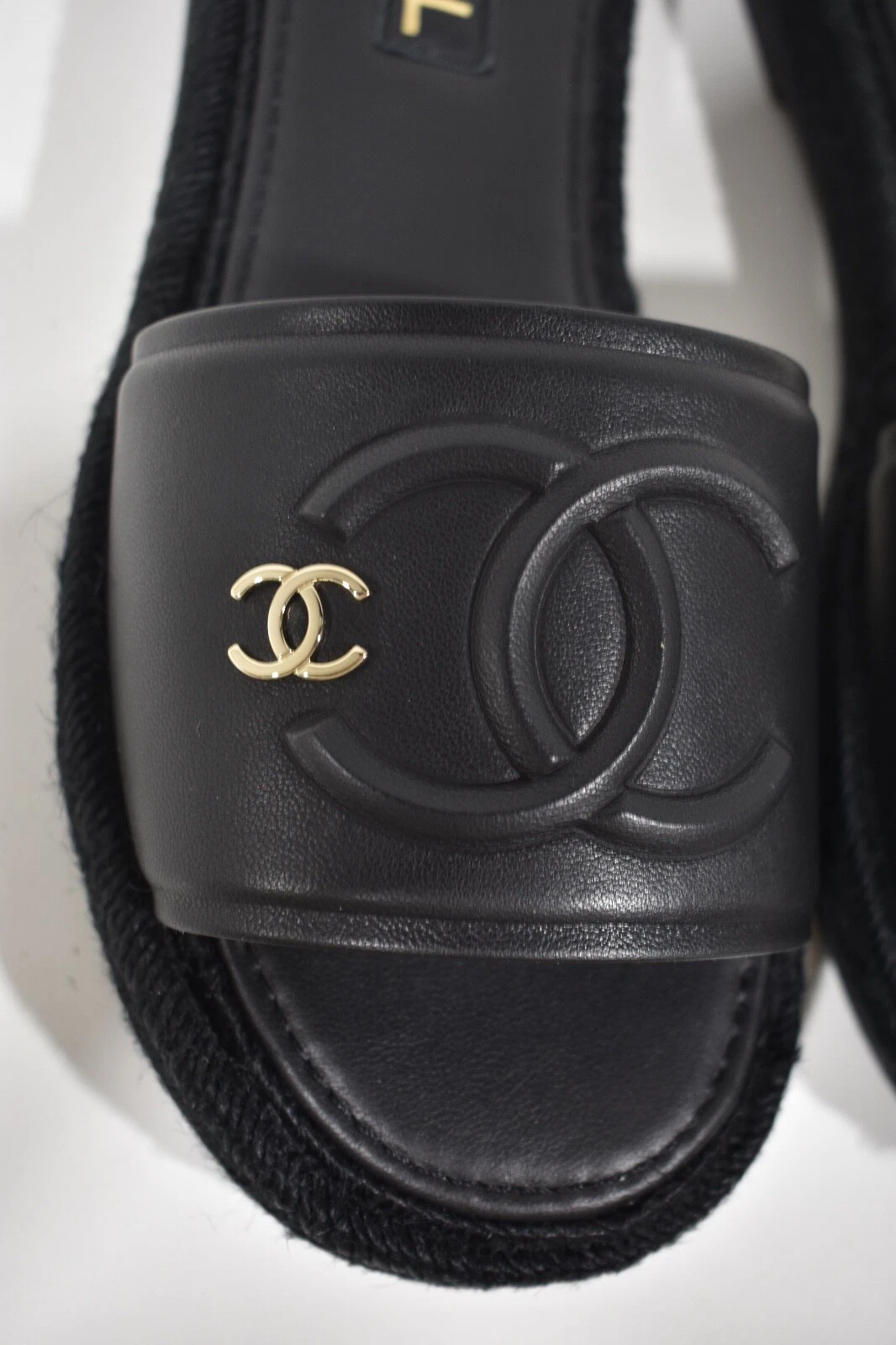 Chanel 23C CC Logo Leather Sandals Black