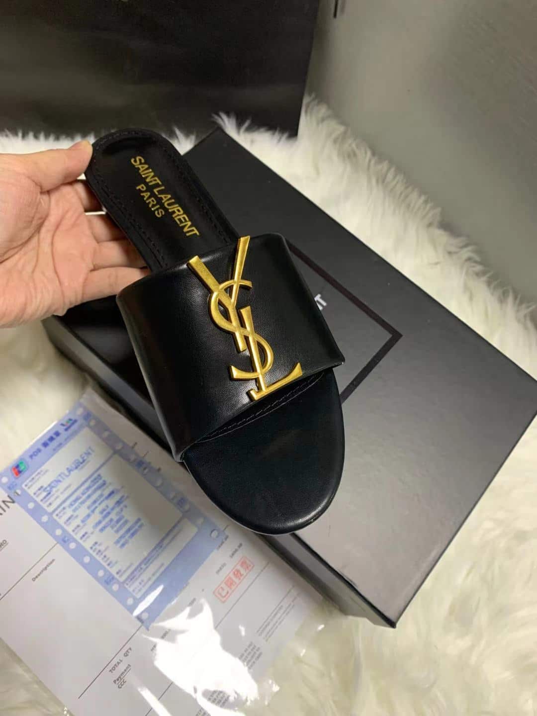 Saint Laurent Logo Slippers Black