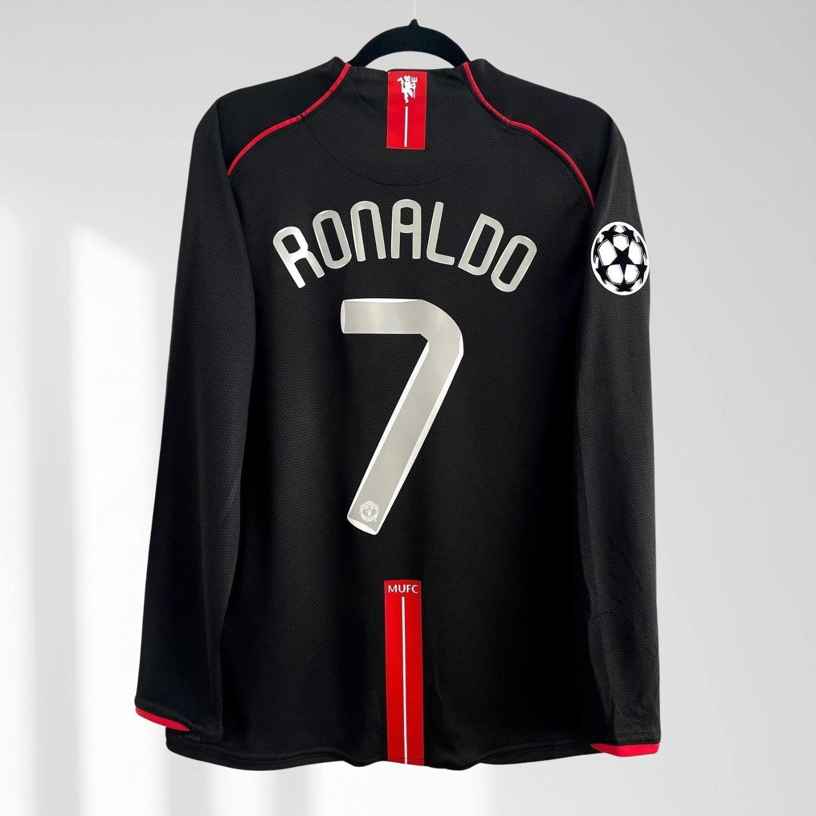 Manchester United 2007/08  Away Black Long Sleeve Men Soccer Jersey - JerseyFun