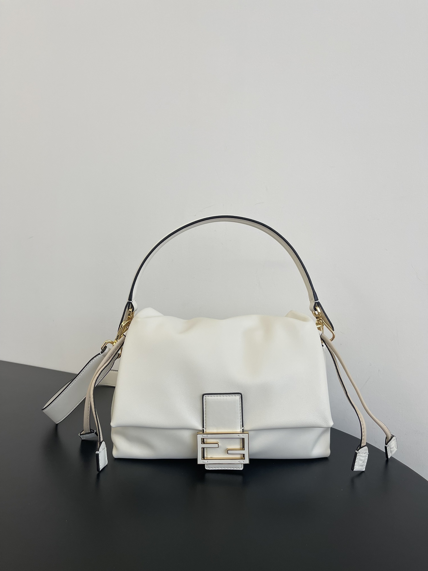 Fendi Mamma Baguette Medium Matcha White Nappa Leather Bag 26.5cm