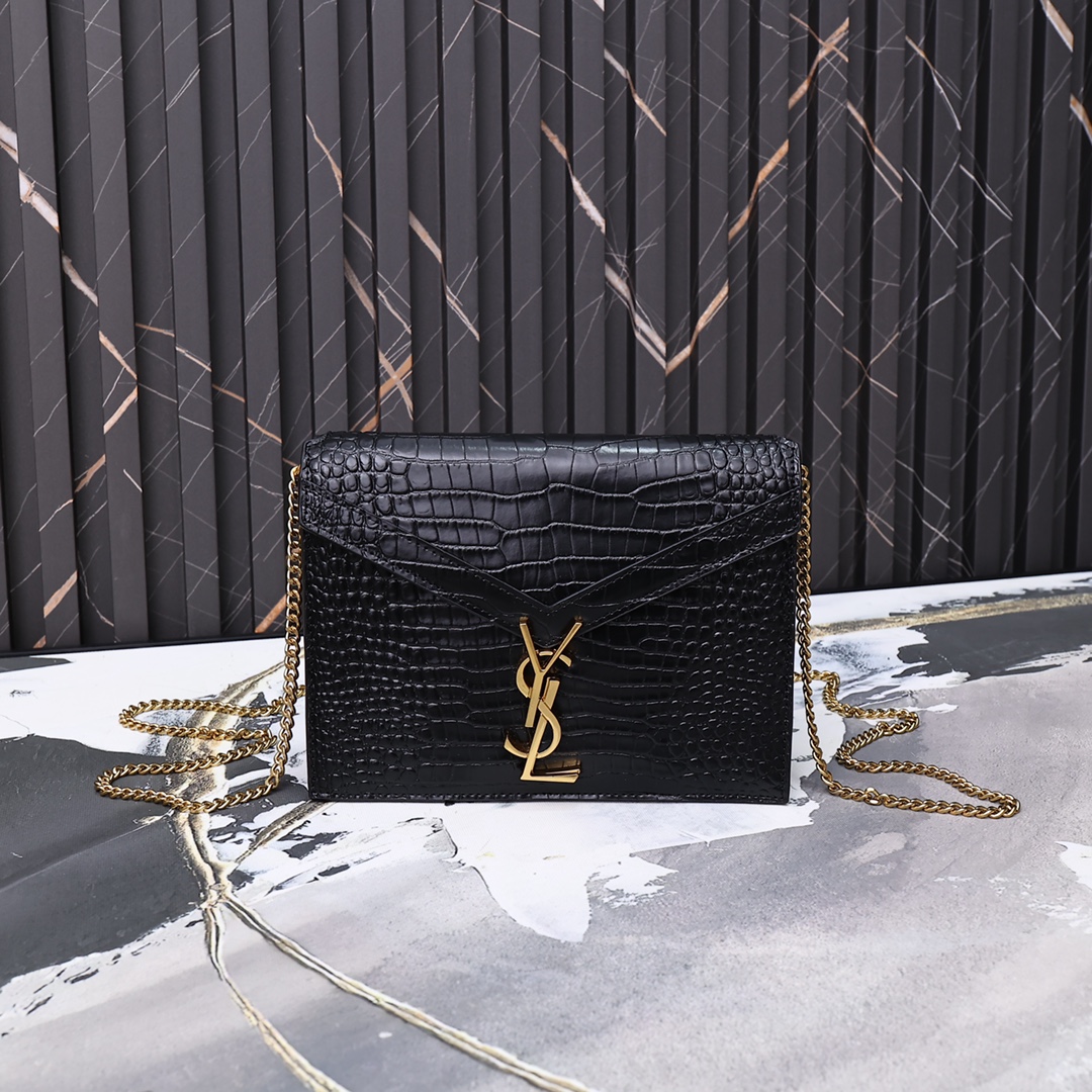 Saint Laurent Cassandra Shiny Leather Cross-Body Bag Black