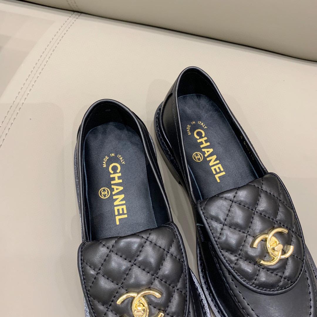 Chanel Quilted Leather Loafers Black with Gold CC Logo