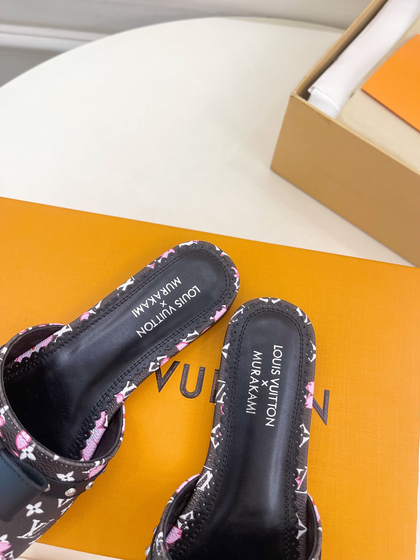 Louis Vuitton x Takashi Murakami Cherry Blossom Flat Slide Black Monogram with Bow