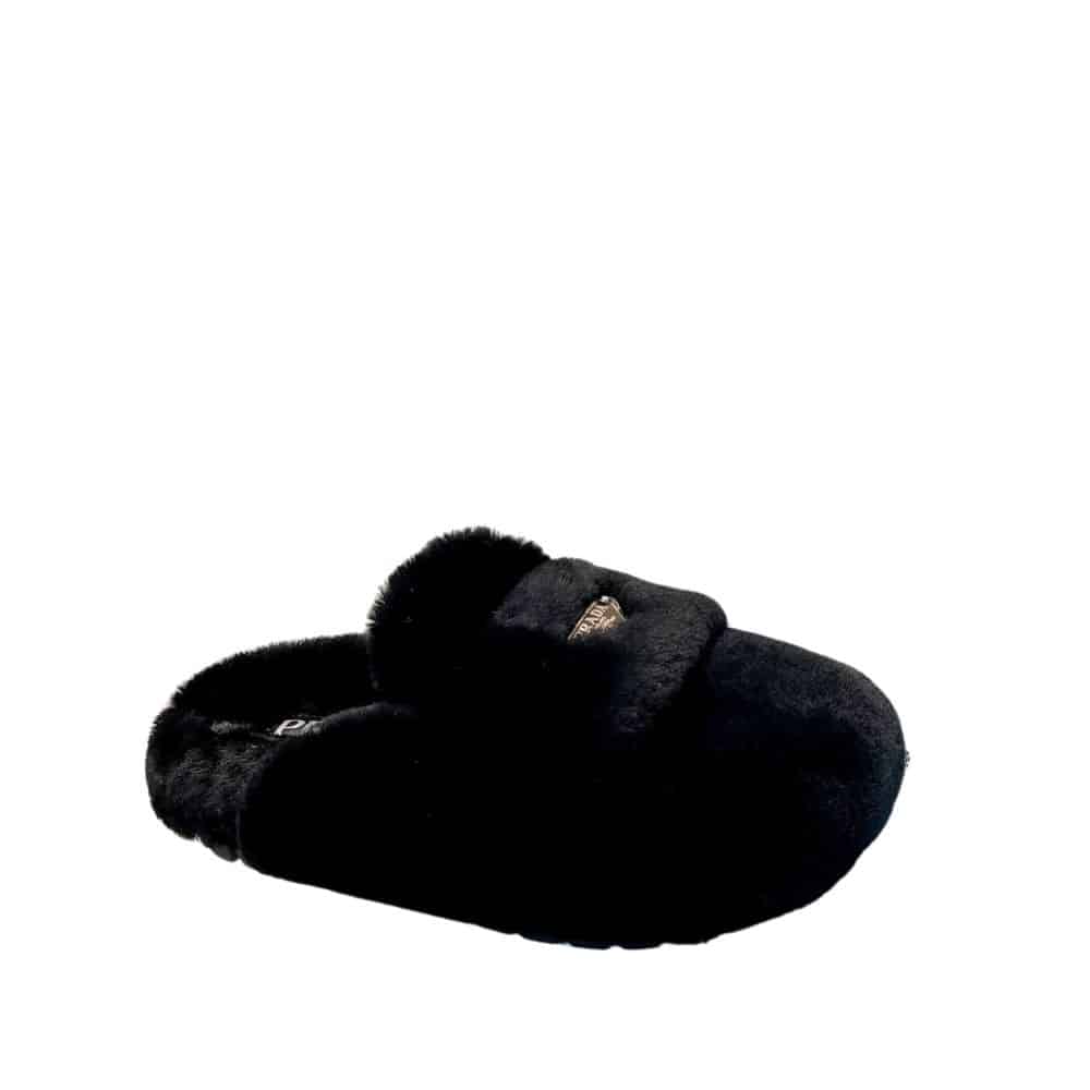 Prada Shearling Sabots Black