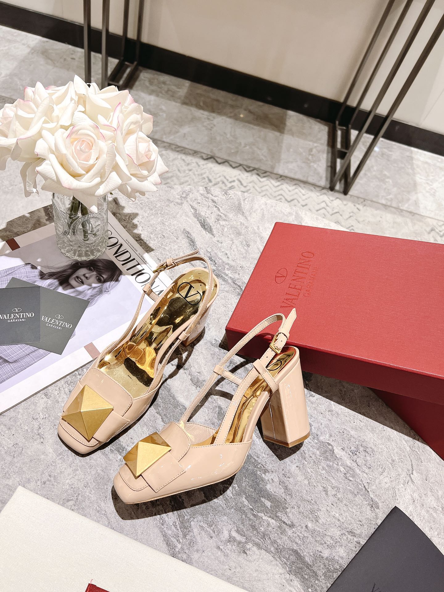 Valentino Garavani One Stud Patent Leather Slingback Pump Rose Cannelle
